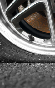 close up of flat tire